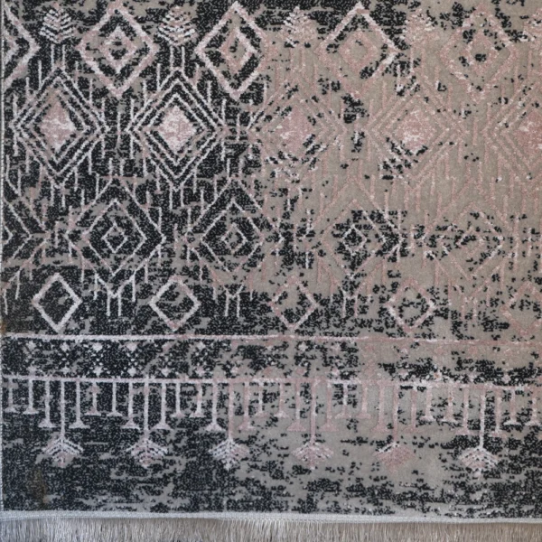 فرش مراکشی 500 شانه کاشان طرح لوزی وینتیج نسکافه ای زغالی کد 50208 - Image 2