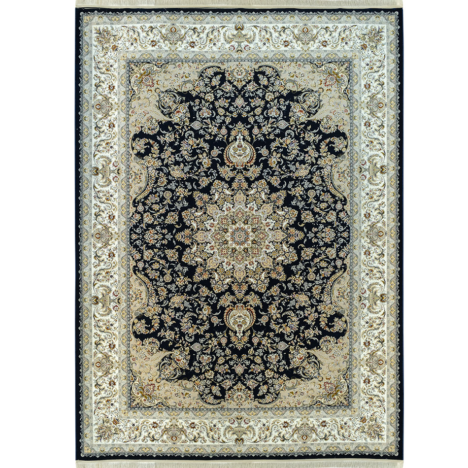 1-32.jpg طرح لیا سرمه ای فرش ماشینی 1500 شانه کاشان کدBM1019 - Image 1