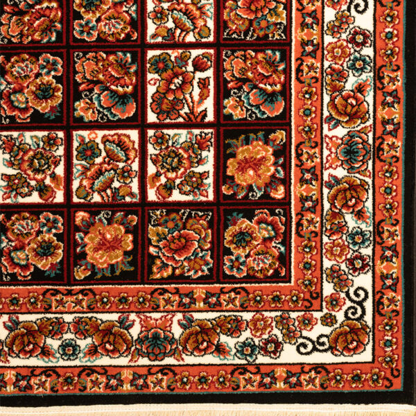 گبه ماشینی 340 شانه کاشان طرح خشتی گلدار سرمه ای کد 837 - Image 2