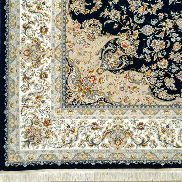 طرح لیا سرمه ای فرش ماشینی 1500 شانه کاشان کدBM1019 - Image 2