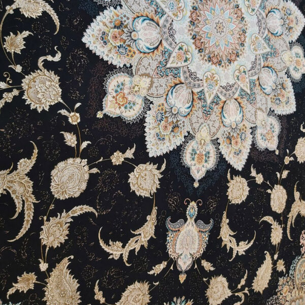 فرش ماشینی 1200 شانه کاشان طرح پرواز سرمه ای - Image 2