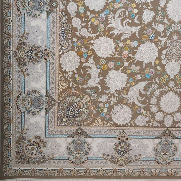 فرش ماشینی 1200 شانه کاشان طرح هشت بهشت نسکافه ای - Image 3