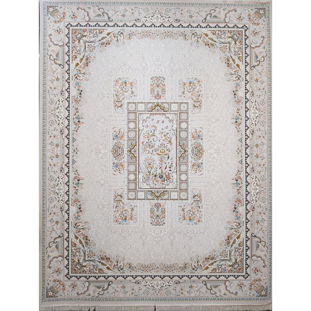 3-11.jpg فرش ماشینی 1200 شانه کاشان طرح آذین نقره ای - Image 1