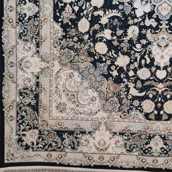 فرش ماشینی 1200 شانه کاشان طرح تبریزان سرمه ای - Image 3