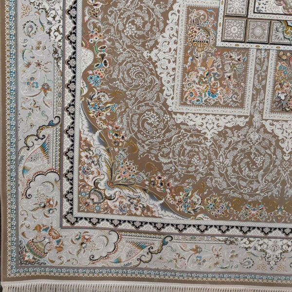 فرش ماشینی 1200 شانه کاشان طرح آذین نسکافه ای - Image 3