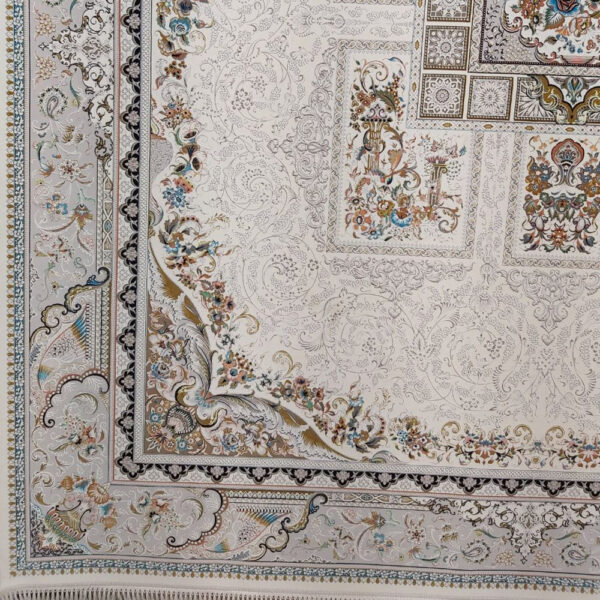 فرش ماشینی 1200 شانه کاشان طرح آذین کرم - Image 3