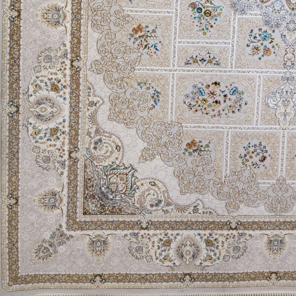 فرش ماشینی 1200شانه کاشان طرح خشتی نقره ای - Image 3