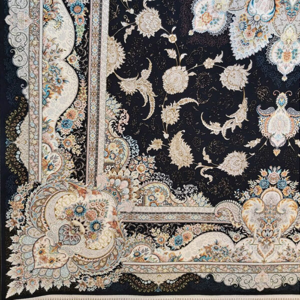 فرش ماشینی 1200 شانه کاشان طرح پرواز سرمه ای - Image 3