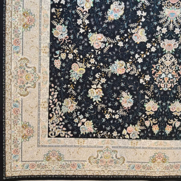 فرش ماشینی 1200 شانه کاشان طرح مهتاب سرمه ای - Image 3