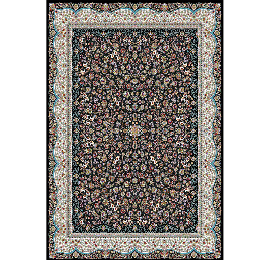 -1-1-1.jpg فرش ماشینی 1000 شانه کاشان طرح نوبهار سرمه ای - Image 1