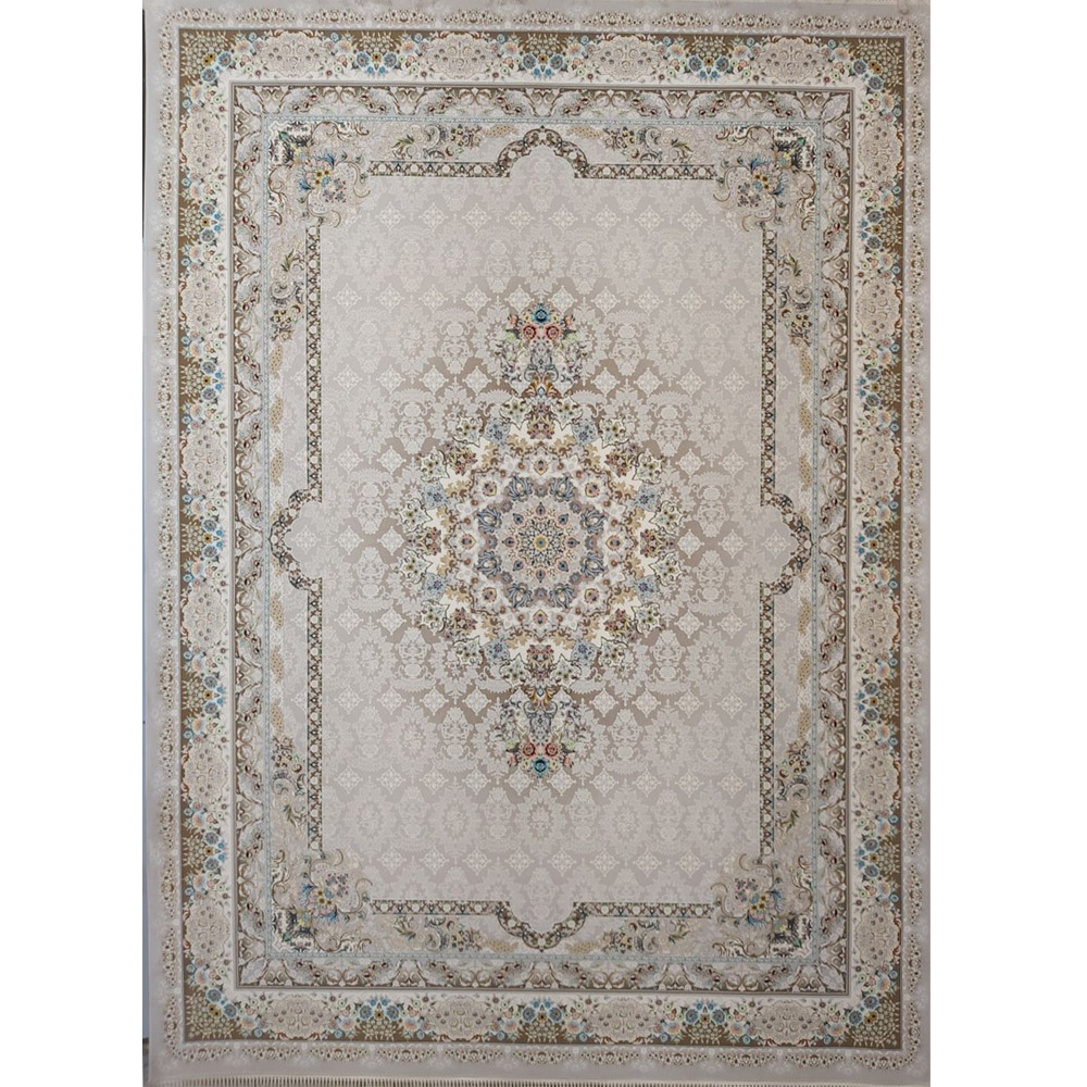 -1-3.jpg فرش ماشینی 1200 شانه کاشان طرح ماهان نقره ای - Image 1