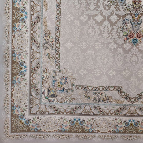 فرش ماشینی 1200 شانه کاشان طرح ماهان نقره ای - Image 3