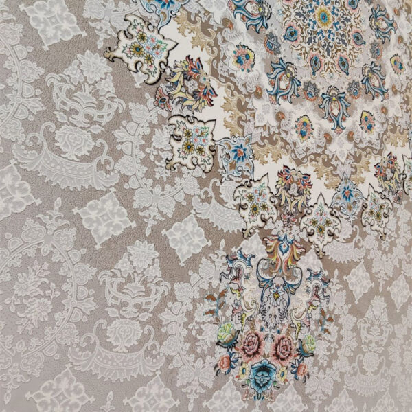 فرش ماشینی 1200 شانه کاشان طرح ماهان نقره ای - Image 2