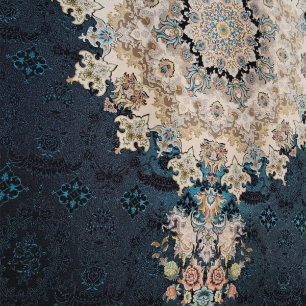 فرش ماشینی 1200شانه کاشان طرح ماهان سرمه ای - Image 3