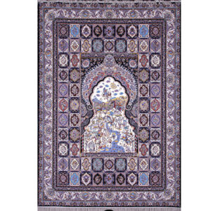 طرح خشتی شکارگاه سرمه ای فرش ماشینی 1200 شانه کاشان