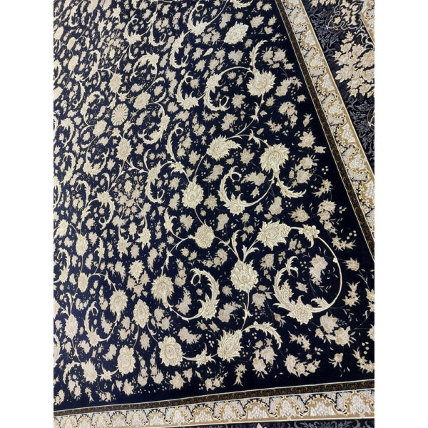 فرش ماشینی 1200شانه کاشان طرح پریماه سرمه ای - Image 2