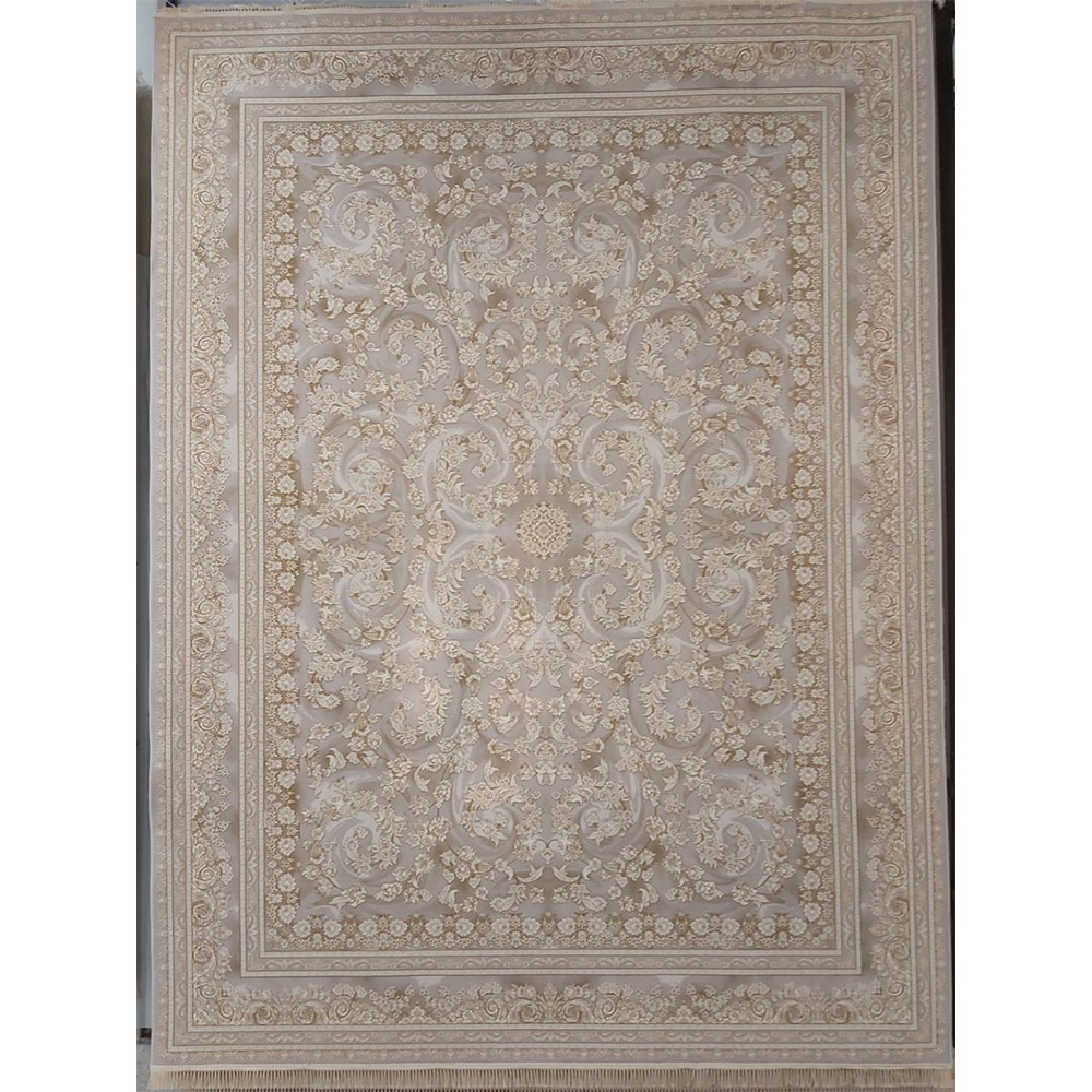 -.jpg فرش ماشینی 1200شانه کاشان طرح جازمین نقره ای - Image 1