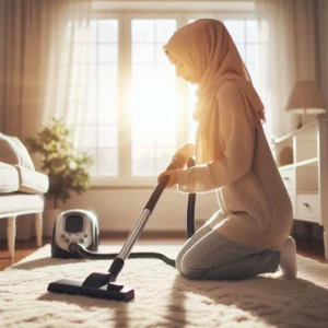نگهداری از فرش‌های سفید و روشن با تمیز کردن فرش با جارو برقی